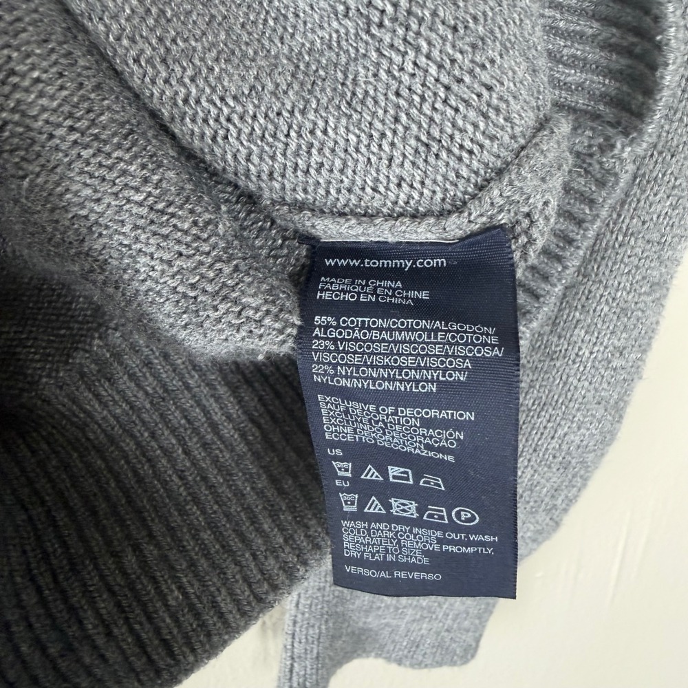 Tommy Hilfiger Womens Gray Shawl Collar Cotton Blend Knit Sweater Size L - Picture 6 of 7